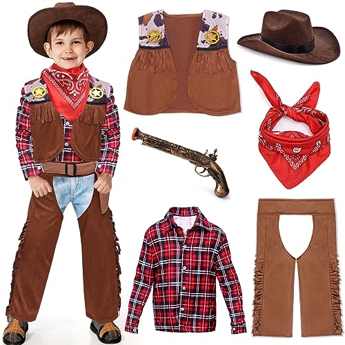 Vamei Cowboy Kostüm für Kinder - Western Zubehör Mit Weste, Hut, Halstuch für Karneval, Cosplay, Halloween - 3-12 Jahre Vamei Cowboy Kostüm für Kinder - Western Zubehör Mit Weste, Hut, Halstuch für Karneval, Cosplay, Halloween - 3-12 Jahre von vamei