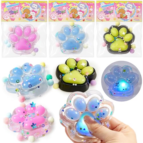 vamei 3 Stück LED Katzenpfoten Squishy Squeeze Spielzeug Cat Claw Squishy Toy Entspannungs Stressabbau Quetschspielzeuge Party Mitgebsel Kindergeburtstag Geschenke für Kinder Mädchen von vamei