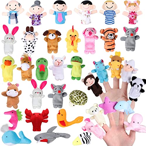 vamei 38 Stück Fingerpuppen Party Mitgebsel Finger Plüschtier Tier Menschen Familienmitglieder Finger Puppet Set für Geschichte Zeit Kindergeburstag Gastgeschenk Ostereier Mitgebsel von vamei