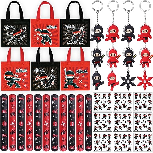 vamei Ninja Party Mitgebsel Kindergeburtstag Junge mit Ninja Slap Armbänder Schlüsselanhänger Ninja Thema Non Woven Taschen Ninja Tätowierungen für Give Aways Kindergeburtstag Kinder von vamei