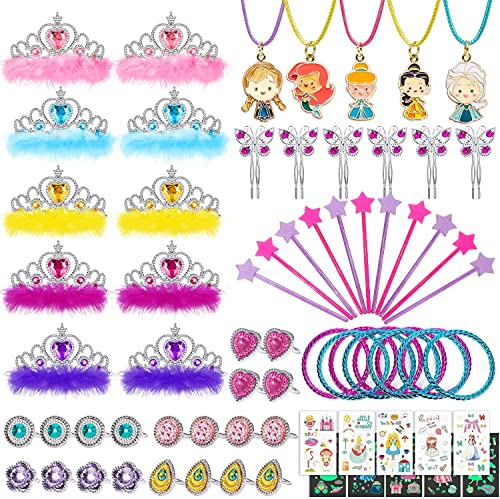 vamei 80Stk Prinzessin Kostüm Zubehör Mitgebsel Kindergeburtstag Mädchen Schmuck Prinzessin Krone Zauberstab Kinder Schmetterling Haarspange Tattoos Prinzessin Geburtstag Party Geschenk von vamei