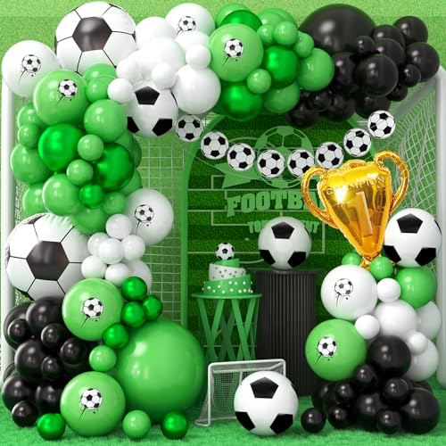 vamei Fussball Deko Geburtstag Kinder Fußball Kindergeburtstag Deko Ballon Girlande mit Grün Weiß Luftballons Folienballon Banner Fußball Partyzubehör Party Deko für Jungen von vamei