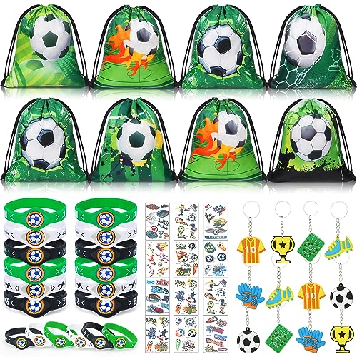 vamei Fußball Party Mitgebsel Kindergeburtstag Gastgeschenke Junge mit Fussball Kordelzugbeutel Geschenktüten Silikonarmband Schlüsselanhänger Tattoo Give Aways Mitbringsel Geburtstag Pinata Füllung von vamei