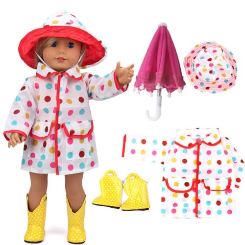 vamei Puppenkleidung Puppen Zubehör mit Regenmantel Regenschirm Regenstiefel für 35-46cm Babypuppe Bekleidungsset für 18 Zoll Puppen Weihnachten Geschenk von vamei