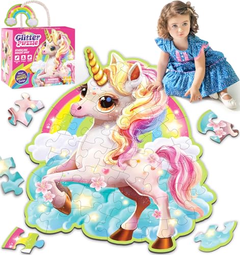 vamei Puzzle Kinder, Einhorn Puzzle ab 3 4 5 6 7 Jahren für Mädchen, Bodenpuzzles Pädagogisches Spielzeug Lernspiele Puzzle Spielzeug Kinderpuzzle Einhorn Geschenk für Kinder Mädchen (Regenbogen) von vamei