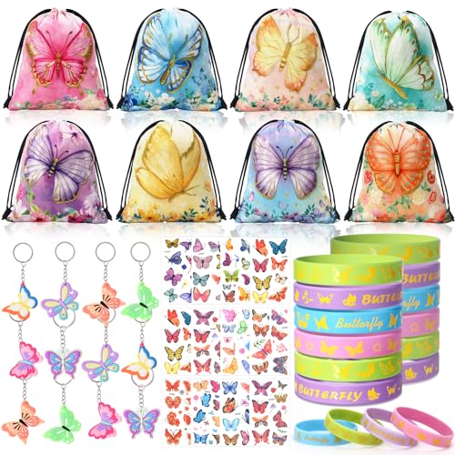 vamei Schmetterling Mitgebsel Kindergeburtstag Party Mitgebsel Mädchen mit Schmetterling Silikonarmband Schmetterling Party Kordelzug Taschen Tätowierungen für Give Aways Kindergeburtstag Mädchen von vamei