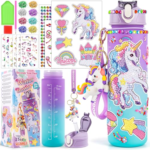 vamei Einhorn Bastelset Geschenke Mädchen 4 5 6 7 8 9 10 Jahre Einhorn Trinkflasche Schule DIY Wasserflasche Kinder mit Basteln Diamond Painting Einhorn Geburtstagsgeschenk Spielzeug für Mädchen von vamei