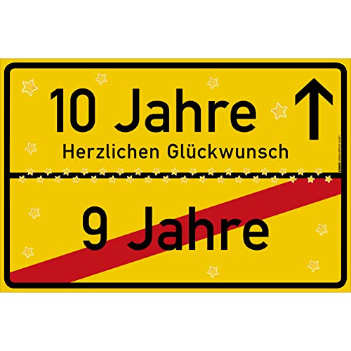 vanva 10 Geburtstag Schild - Ortsschild Herzlichen Glückwunsch 30x20 cm - Lustige Geschenke oder Dekoration - Party Deko Geschenkideen für den 10 Geburtstag Gelb von vanva