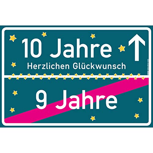 vanva 10 Geschenk Junge Schild mit Spruch Herzlichen Glückwunsch Ortsschild Geschenk für Männer 10 Jahre Party Deko Geschenkideen für den 10 Geburtstag Mehrfarbig von vanva