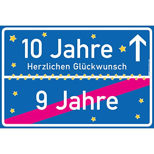 vanva 10 Jahre Herzlichen Glückwunsch Schild - Dekoration Partydeko Geschenk für den 10 Geburtstag 30x20cm Geschenk für Mädchen 10 Jahre Party Deko Geschenkideen für den 10 Geburtstag Dunkelblau von vanva