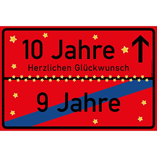 vanva 10 Jahre Party Deko Schild für den 10 Geburtstag Geschenke für Mädchen 10 und Jungen Herzlichen Glückwunsch Spruch im Ortsschild Design Party Deko Geschenkideen für den 10 Geburtstag Rot von vanva