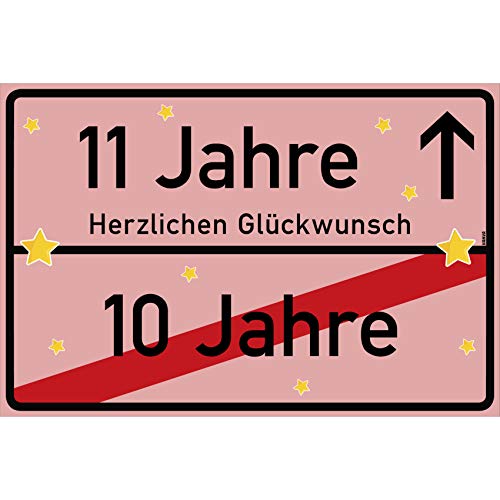 vanva 11 Jahre Party Deko Schild für den 11 Geburtstag Mädchen und Jungen Herzlichen Glückwunsch Spruch im Ortsschild Design Rosa von vanva