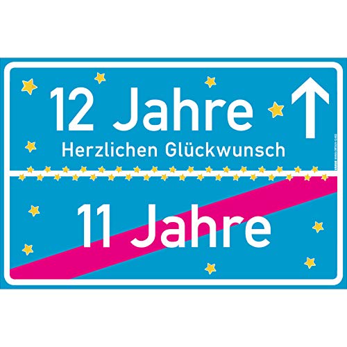 vanva 12 Geschenk Mädchen Schild mit Spruch 30x20 cm Herzlichen Glückwunsch Ortsschild Geschenk für Junge 12 Jahre Party Deko Geschenkideen für den 12 Geburtstag Türkis von vanva