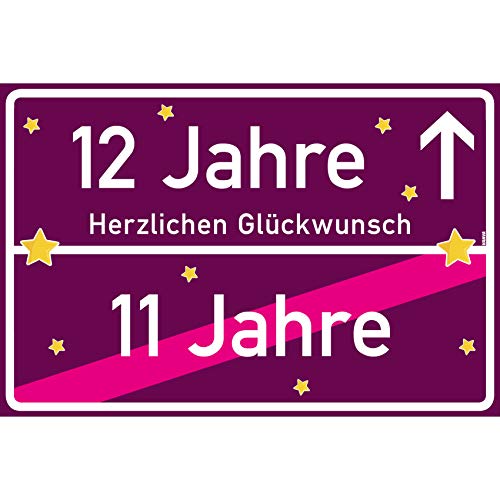 vanva 12 Geschenk Mädchen Schild mit Spruch Herzlichen Glückwunsch Ortsschild Violett von vanva