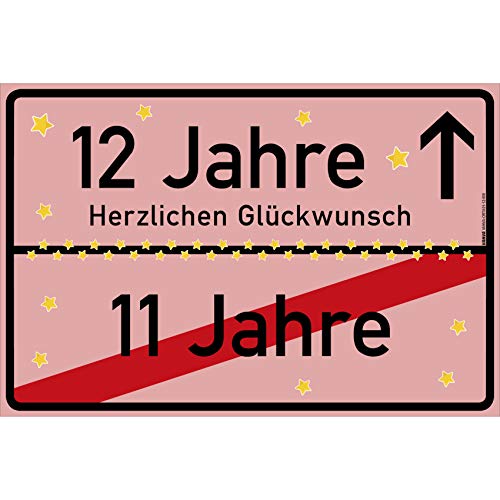 vanva 12 Jahre Party Deko Schild für den 12 Geburtstag Mädchen und Jungen Herzlichen Glückwunsch Spruch im Ortsschild Design Geschenk für Frauen 12 Jahre Party Deko Geschenkideen 12 Geburtstag Rosa von vanva