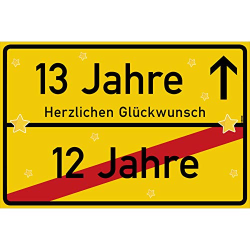 vanva 13 Geburtstag Schild - Ortsschild Herzlichen Glückwunsch 30x20 cm - Lustige Geschenke oder Dekoration - Party Deko Geschenkideen für den 13 Geburtstag Gelb von vanva