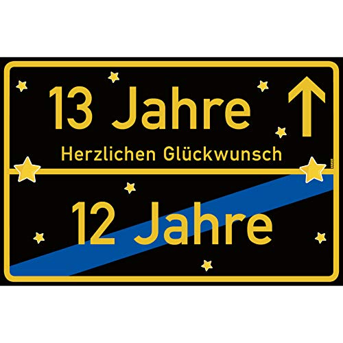 vanva 13 Geburtstag Schild - Ortsschild Herzlichen Glückwunsch 30x20 cm - Lustige Geschenke oder Dekoration - Party Deko Geschenkideen für den 13 Geburtstag Schwarz von vanva