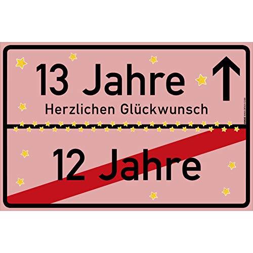 vanva 13 Jahre Party Deko Schild für den 13 Geburtstag Mädchen und Jungen Herzlichen Glückwunsch Spruch im Ortsschild Design Geschenk für Frauen 13 Jahre Party Deko Geschenkideen 13 Geburtstag Rosa von vanva