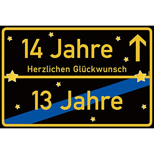 vanva 14 Geburtstag Schild - Ortsschild Herzlichen Glückwunsch 30x20 cm - Lustige Geschenke oder Dekoration - Party Deko Geschenkideen für den 14 Geburtstag Schwarz von vanva