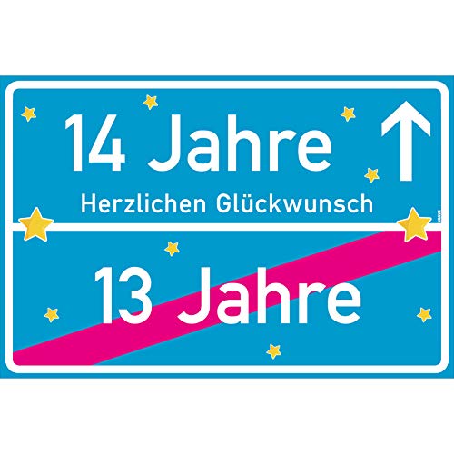 vanva 14 Geschenk Mädchen Schild mit Spruch Herzlichen Glückwunsch Ortsschild Türkis von vanva