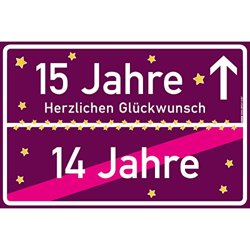 vanva 15 Geschenk Mädchen Schild mit Spruch Herzlichen Glückwunsch Ortsschild Geschenk für Freundin 15 Jahre Party Deko Geschenkideen für den 15 Geburtstag Violett von vanva