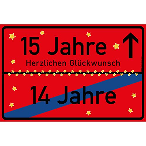 vanva 15 Jahre Party Deko Schild für den 15 Geburtstag Geschenke für Mädchen 15 und Jungen Herzlichen Glückwunsch Spruch im Ortsschild Design Party Deko Geschenkideen für den 15 Geburtstag Rot von vanva