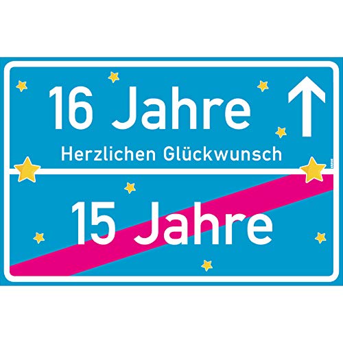 vanva 16 Geschenk Mädchen Schild mit Spruch Herzlichen Glückwunsch Ortsschild Türkis von vanva