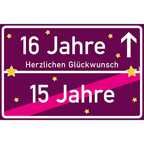 vanva 16 Geschenk Mädchen Schild mit Spruch Herzlichen Glückwunsch Ortsschild Violett von vanva