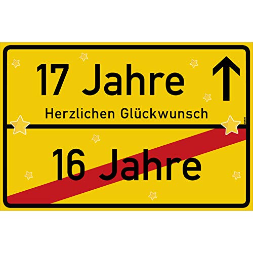 vanva 17 Geburtstag Schild - Ortsschild Herzlichen Glückwunsch 30x20 cm - Lustige Geschenke oder Dekoration - Party Deko Geschenkideen für den 17 Geburtstag Gelb von vanva