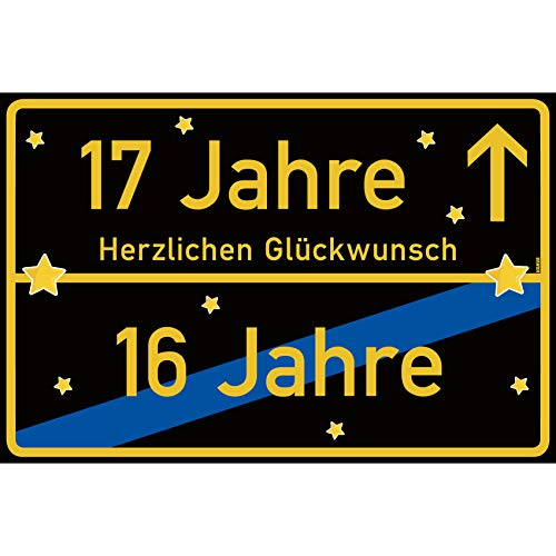 vanva 17 Geburtstag Schild - Ortsschild Herzlichen Glückwunsch 30x20 cm - Lustige Geschenke oder Dekoration - Party Deko Geschenkideen für den 17 Geburtstag Schwarz von vanva