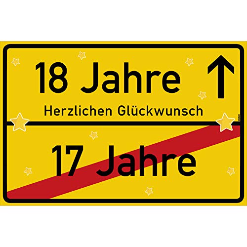 vanva 18 Geburtstag Schild - Ortsschild Herzlichen Glückwunsch 30x20 cm - Lustige Geschenke oder Dekoration - Party Deko Geschenkideen für den 18 Geburtstag Gelb von vanva