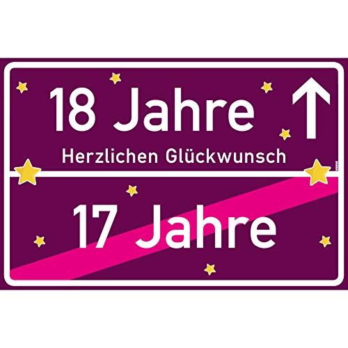 vanva 18 Geschenk Mädchen Schild mit Spruch Herzlichen Glückwunsch Ortsschild Violett von vanva