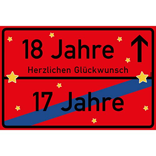 vanva 18 Jahre Party Deko Schild für den 18 Geburtstag Mädchen und Jungen Herzlichen Glückwunsch Spruch im Ortsschild Design Rot von vanva