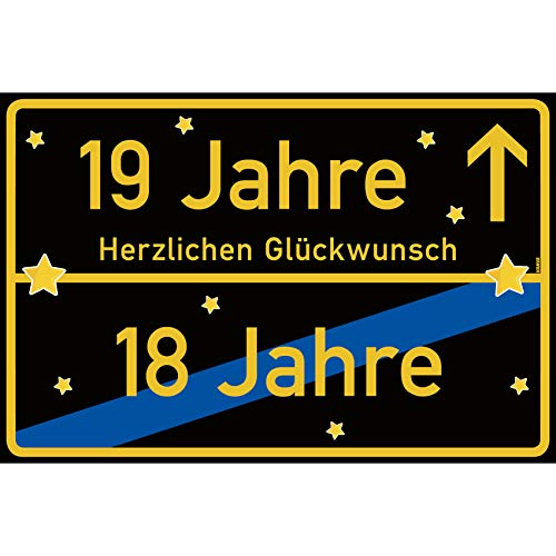 vanva 19 Geburtstag Schild - Ortsschild Herzlichen Glückwunsch 30x20 cm - Lustige Geschenke oder Dekoration - Party Deko Geschenkideen für den 19 Geburtstag Schwarz von vanva