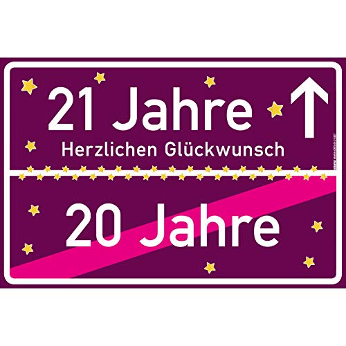 vanva 21 Geschenk Mädchen Schild mit Spruch Herzlichen Glückwunsch Ortsschild Geschenk für Freundin 21 Jahre Party Deko Geschenkideen für den 21 Geburtstag Violett von vanva