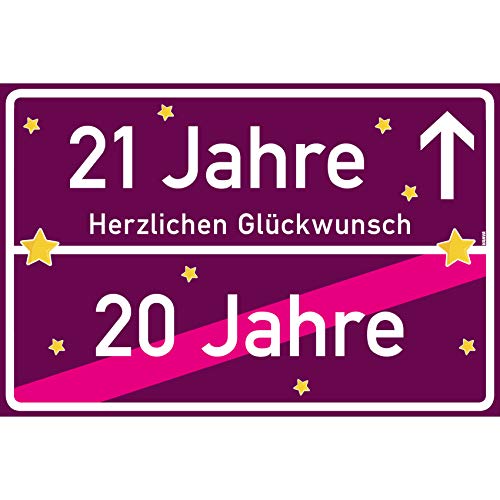 vanva 21 Geschenk Mädchen Schild mit Spruch Herzlichen Glückwunsch Ortsschild Violett von vanva