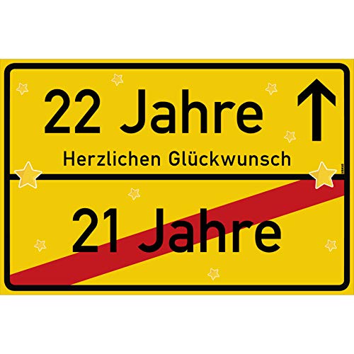 vanva 22 Geburtstag Schild - Ortsschild Herzlichen Glückwunsch 30x20 cm - Lustige Geschenke oder Dekoration - Party Deko Geschenkideen für den 22 Geburtstag Gelb von vanva