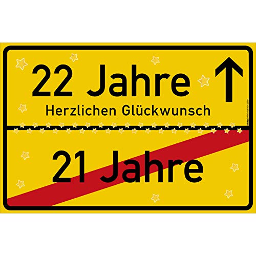 vanva 22 Geburtstag Schild - Ortsschild Herzlichen Glückwunsch 30x20 cm - Lustige Geschenke oder Dekoration - Party Deko Geschenkideen für den 22 Geburtstag Gelb von vanva