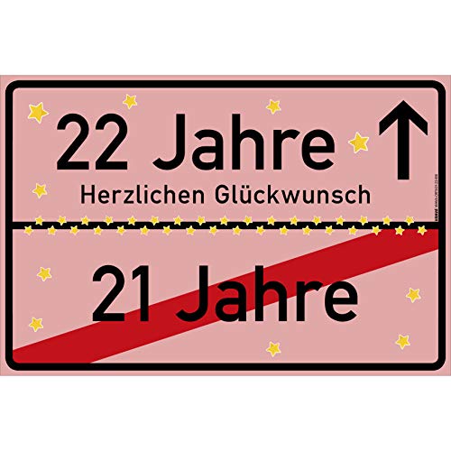 vanva 22 Jahre Party Deko Schild für den 22 Geburtstag Mädchen und Jungen Herzlichen Glückwunsch Spruch im Ortsschild Design Geschenk für Frauen 22 Jahre Party Deko Geschenkideen 22 Geburtstag Rosa von vanva