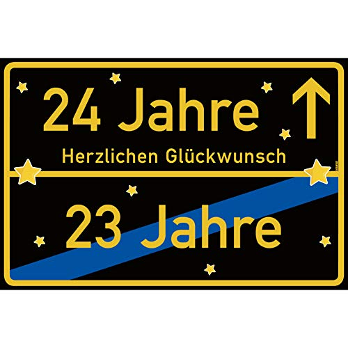 vanva 24 Geburtstag Schild - Ortsschild Herzlichen Glückwunsch 30x20 cm - Lustige Geschenke oder Dekoration - Party Deko Geschenkideen für den 24 Geburtstag Schwarz von vanva