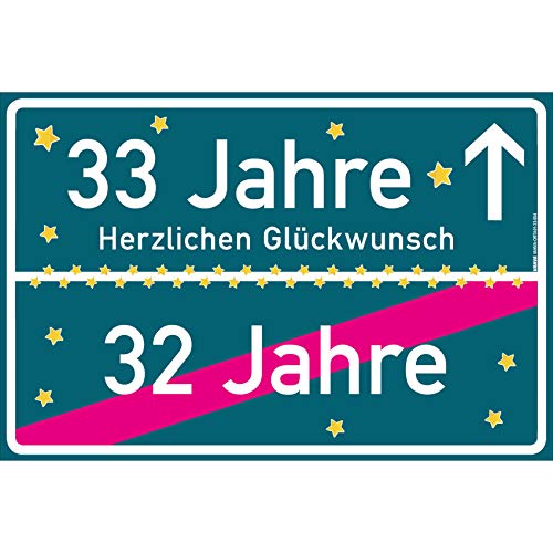 vanva 33 Geschenk Junge Schild mit Spruch Herzlichen Glückwunsch Ortsschild Geschenk für Männer 33 Jahre Party Deko Geschenkideen für den 33 Geburtstag Mehrfarbig von vanva