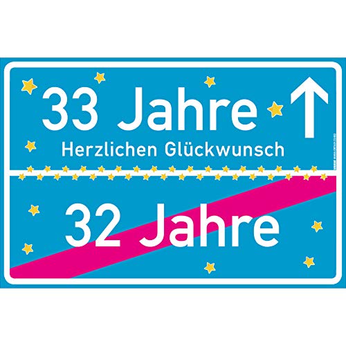 vanva 33 Geschenk Mädchen Schild mit Spruch 30x20 cm Herzlichen Glückwunsch Ortsschild Geschenk für Junge 33 Jahre Party Deko Geschenkideen für den 33 Geburtstag Türkis von vanva