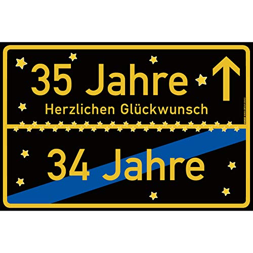 vanva 35 Geburtstag Schild - Ortsschild Herzlichen Glückwunsch 30x20 cm - Lustige Geschenke für Frauen 35 Jahre oder Dekoration - Party Deko Geschenkideen für den 35 Geburtstag Schwarz von vanva