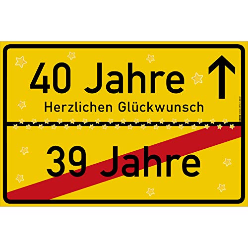 vanva 40 Geburtstag Schild - Ortsschild Herzlichen Glückwunsch 30x20 cm - Lustige Geschenke oder Dekoration - Party Deko Geschenkideen für den 40 Geburtstag Gelb von vanva