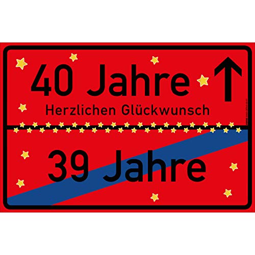 vanva 40 Jahre Party Deko Schild für den 40 Geburtstag Geschenke für Mädchen 40 und Jungen Herzlichen Glückwunsch Spruch im Ortsschild Design Party Deko Geschenkideen für den 40 Geburtstag Rot von vanva