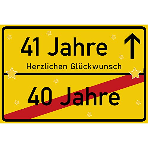 vanva 41 Geburtstag Schild - Ortsschild Herzlichen Glückwunsch 30x20 cm - Lustige Geschenke oder Dekoration - Party Deko Geschenkideen für den 41 Geburtstag Gelb von vanva