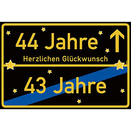 vanva 44 Geburtstag Schild - Ortsschild Herzlichen Glückwunsch 30x20 cm - Lustige Geschenke oder Dekoration - Party Deko Geschenkideen für den 44 Geburtstag Schwarz von vanva