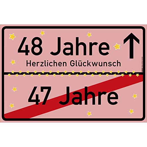 vanva 48 Jahre Party Deko Schild für den 48 Geburtstag Mädchen und Jungen Herzlichen Glückwunsch Spruch im Ortsschild Design Geschenk für Frauen 48 Jahre Party Deko Geschenkideen 48 Geburtstag Rosa von vanva