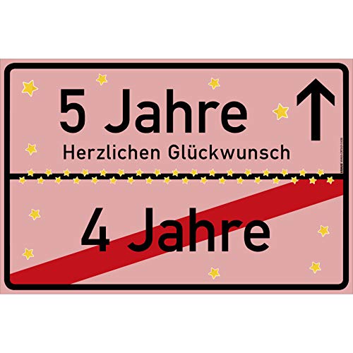 vanva 5 Jahre Party Deko Schild für den 5 Geburtstag Mädchen und Jungen Herzlichen Glückwunsch Spruch im Ortsschild Design Geschenk für Frauen 5 Jahre Party Deko Geschenkideen 5 Geburtstag Rosa von vanva