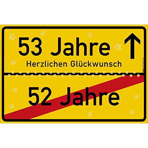 vanva 53 Geburtstag Schild - Ortsschild Herzlichen Glückwunsch 30x20 cm - Lustige Geschenke oder Dekoration - Party Deko Geschenkideen für den 53 Geburtstag Gelb von vanva